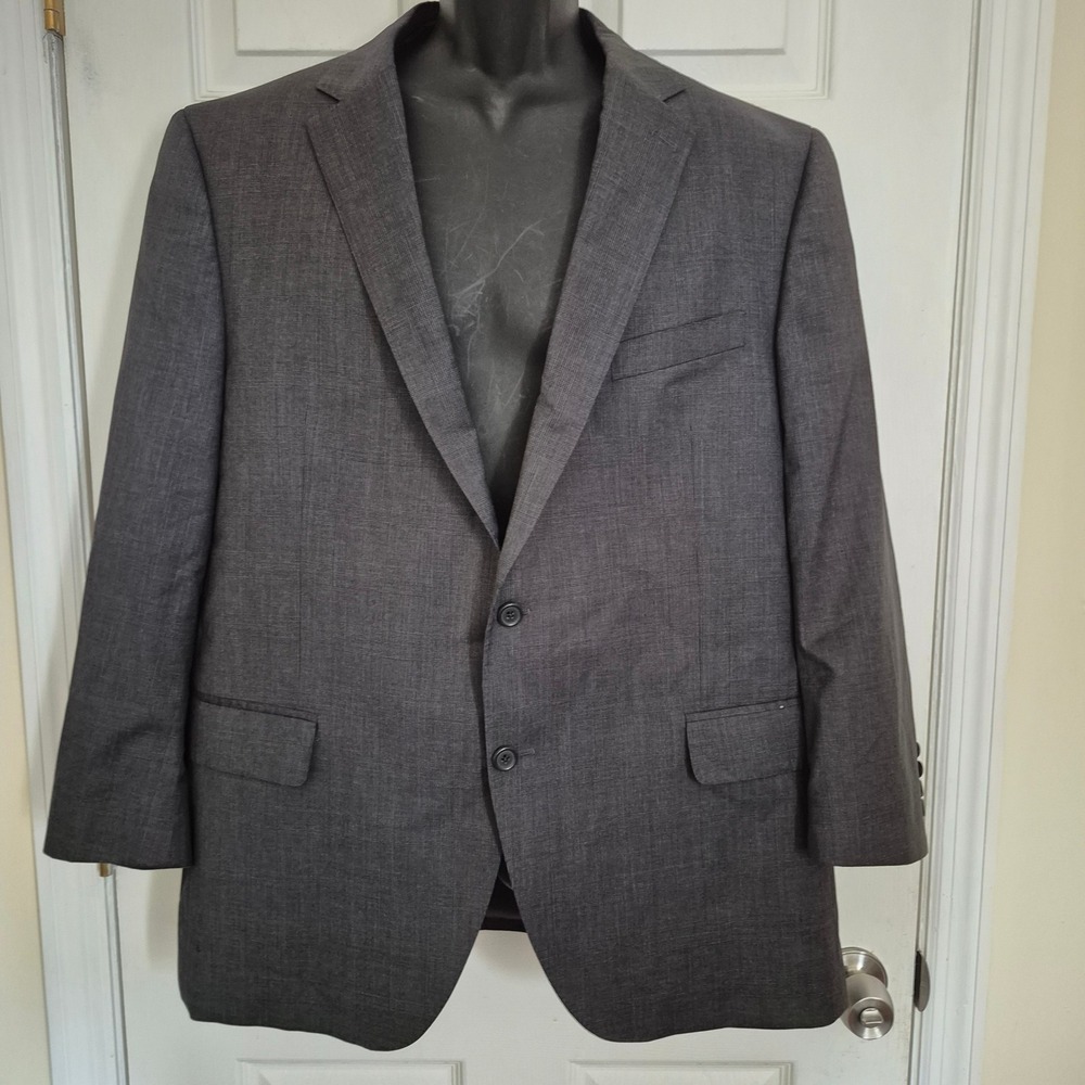 Peter Millar Mens 46R Blazer 100% Wool Charcoal Grey Glen Plaid Sport Coat